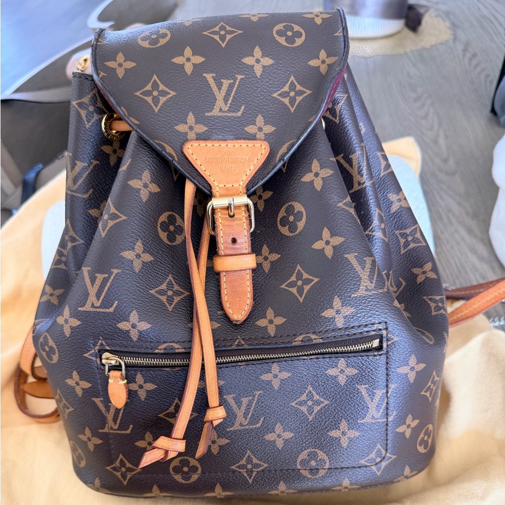 Louis Vuitton Brown Monogram Backpack with Tan Accents